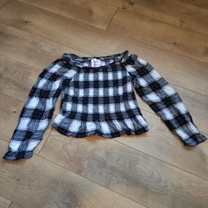 Justice Black and White Plaid Ruffle Blouse